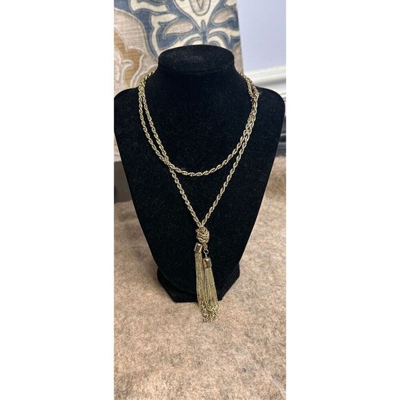 Stunning adjustable long Vintage Long Gold Tone Tassel Chain Link Necklace - bea - Picture 1 of 6